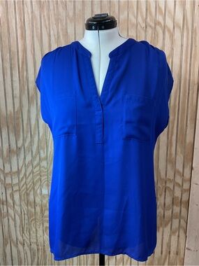 INC International Concepts Split V-Neck Cap Sleeve Blouse - Royal Blue